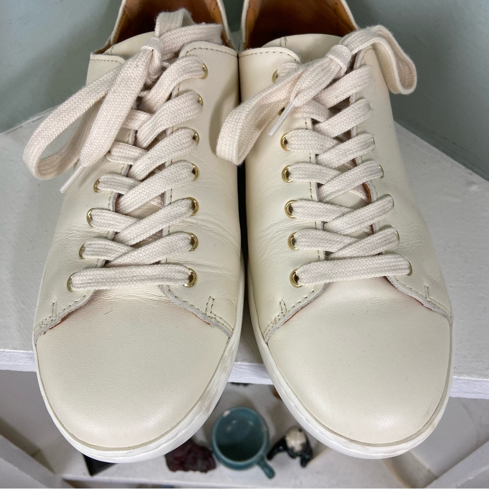 Sezane Cream White Jack Leather Trainers Women's Size 8 Sneakers Shoes Lace Up - Picture 4 of 14
